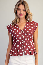Mineral Washed Polka Dot Pleated Top