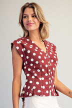 Mineral Washed Polka Dot Pleated Top