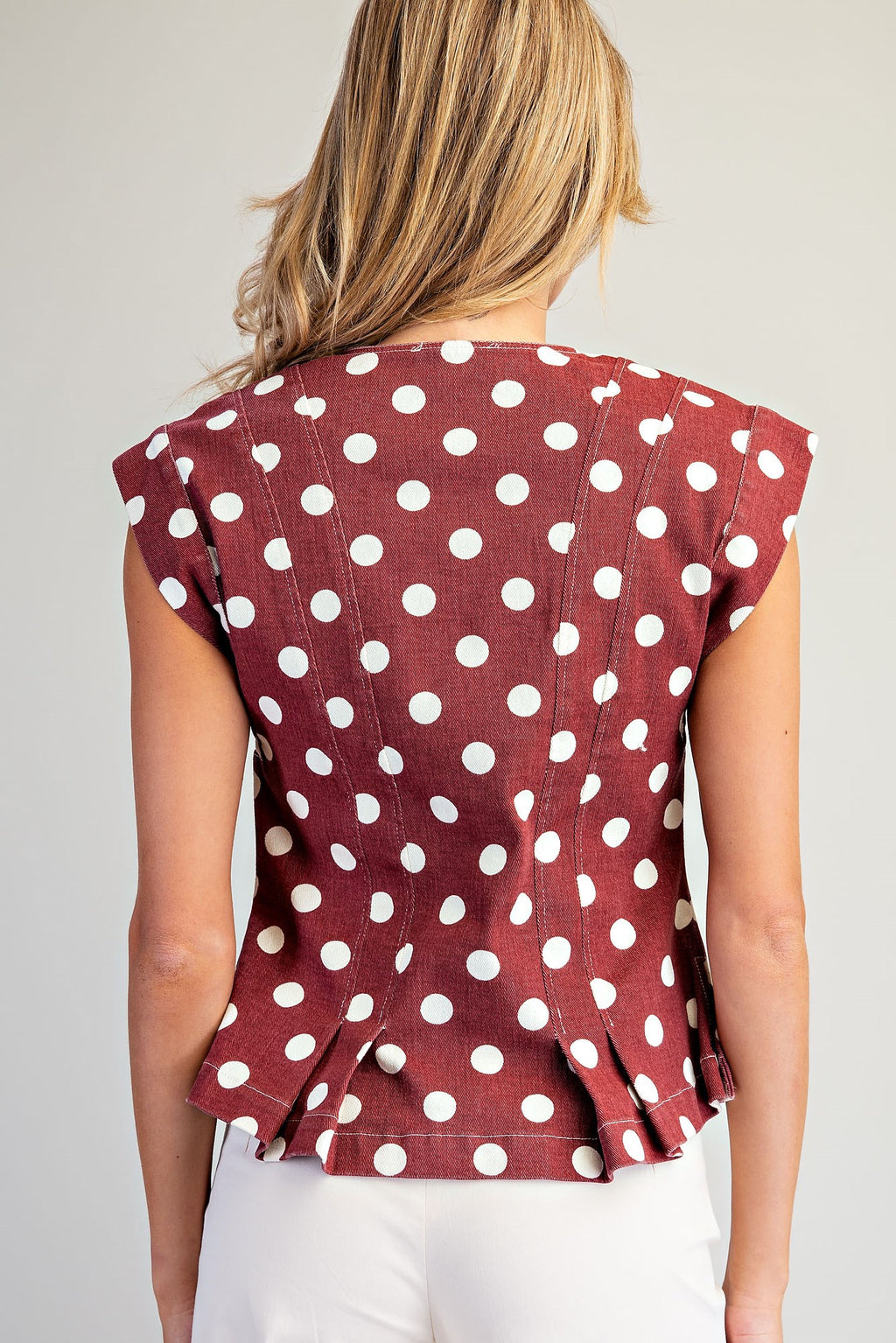 Mineral Washed Polka Dot Pleated Top