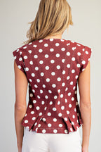 Mineral Washed Polka Dot Pleated Top