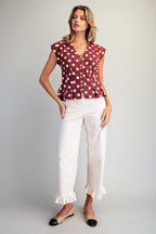 Mineral Washed Polka Dot Pleated Top