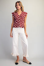 Mineral Washed Polka Dot Pleated Top