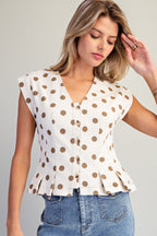 Mineral Washed Polka Dot Pleated Top