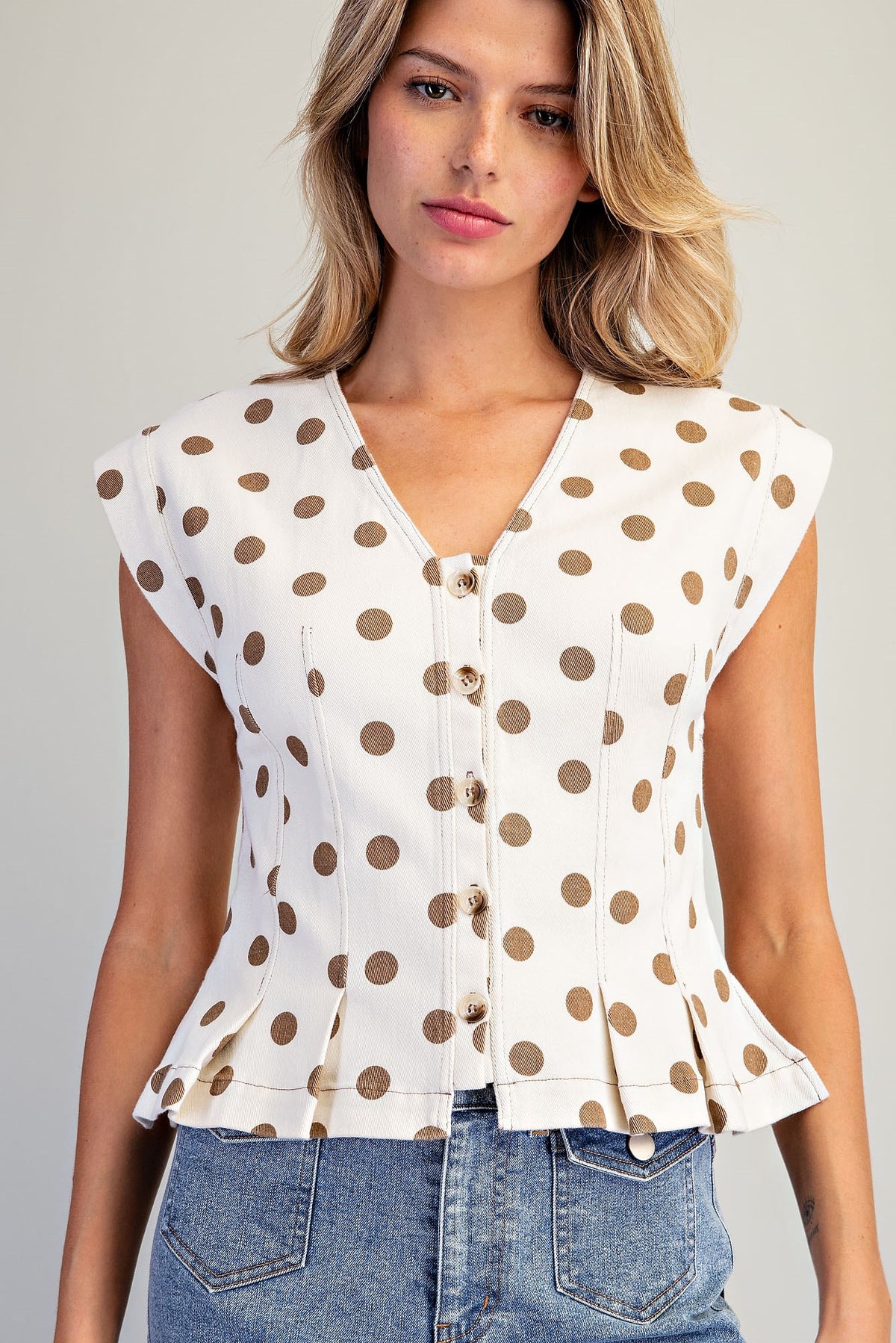 Mineral Washed Polka Dot Pleated Top