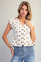 Mineral Washed Polka Dot Pleated Top