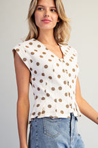 Mineral Washed Polka Dot Pleated Top