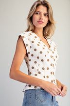 Mineral Washed Polka Dot Pleated Top