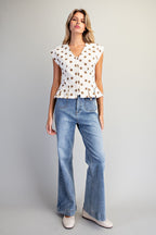 Mineral Washed Polka Dot Pleated Top