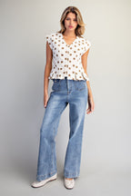 Mineral Washed Polka Dot Pleated Top