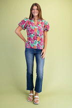 Vibrant Floral Print Blouse (Plus Size)