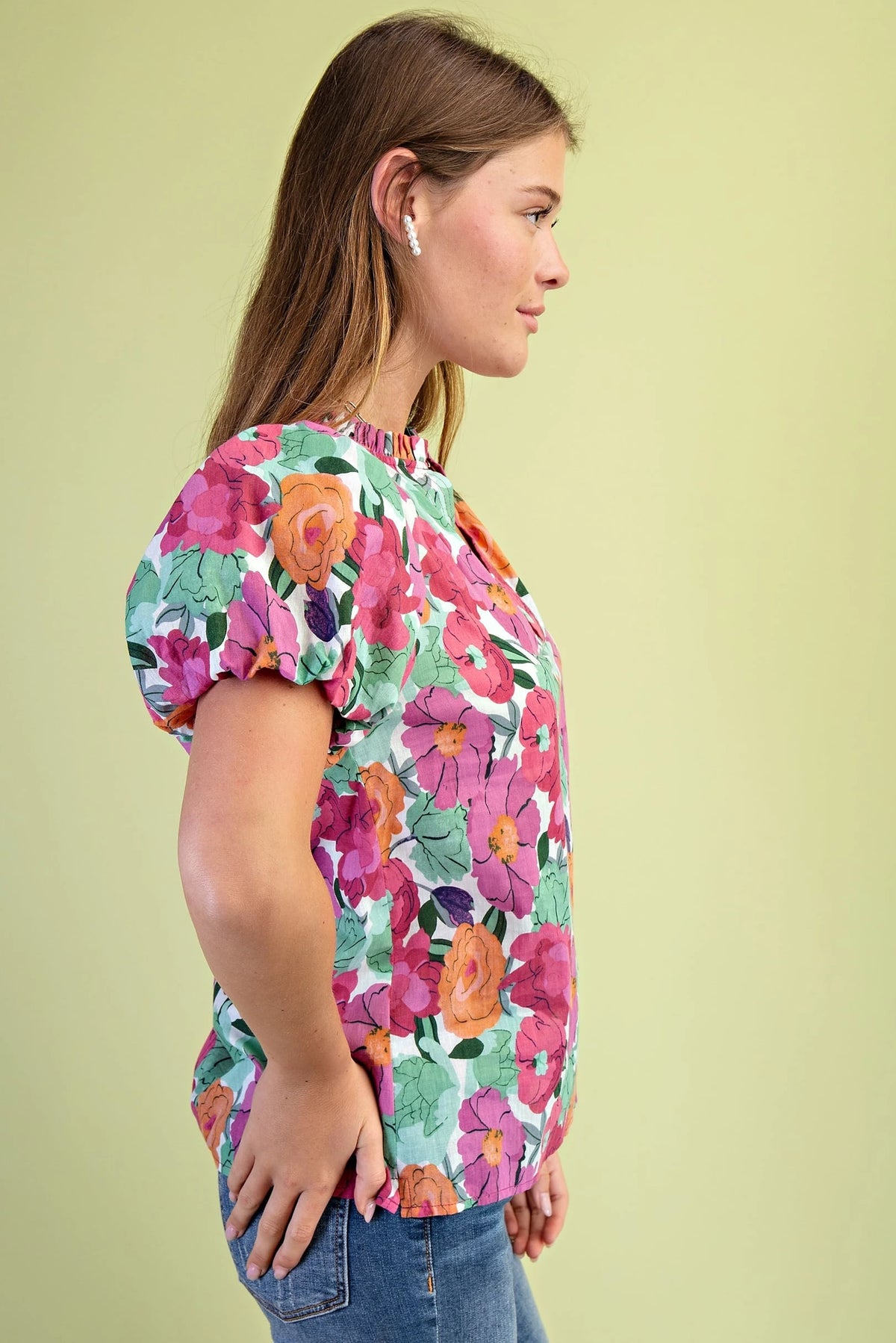 Vibrant Floral Print Blouse (Plus Size)