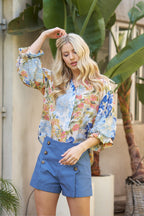 Floral Printed Top with Balloon Sleeves (Plus Size)