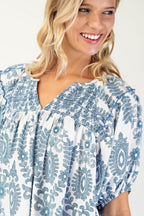 Short Sleeve Top with Smocking on Front and Back