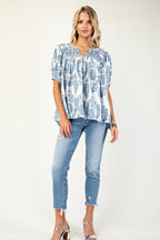 Short Sleeve Top with Smocking on Front and Back