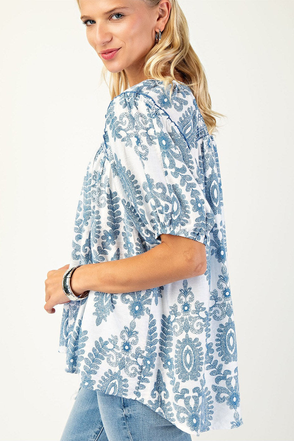 Short Sleeve Top with Smocking on Front and Back