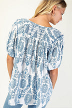 Short Sleeve Top with Smocking on Front and Back