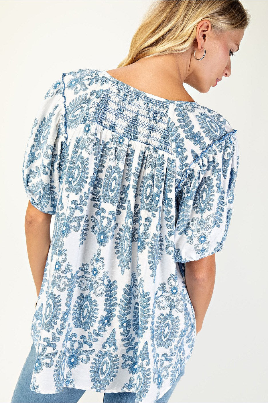 Short Sleeve Top with Smocking on Front and Back