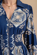 Tile Print Long Sleeve Midi Dress