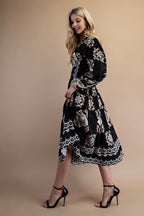 Tile Print Long Sleeve Midi Dress
