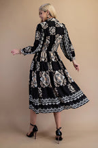 Tile Print Long Sleeve Midi Dress