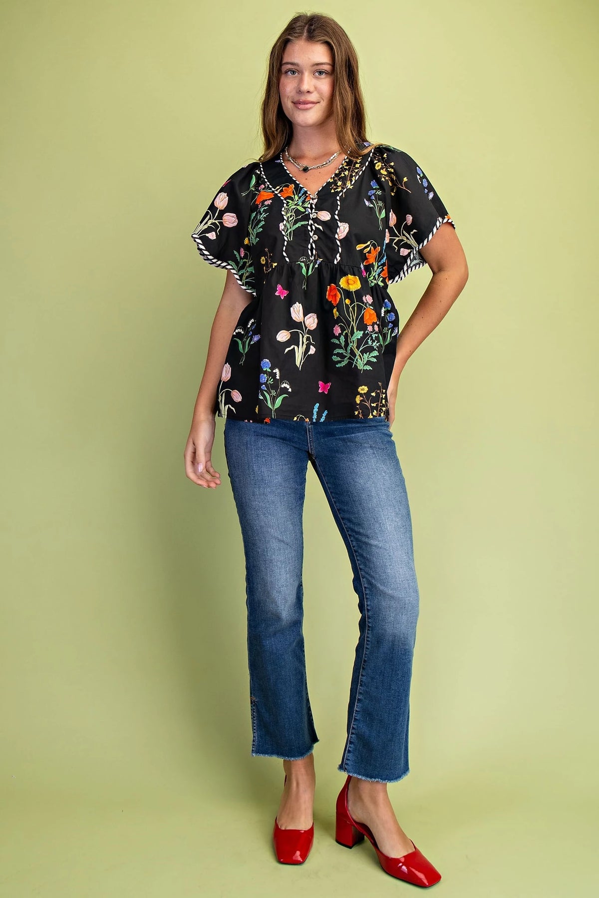 Floral Print V-Neck Top
