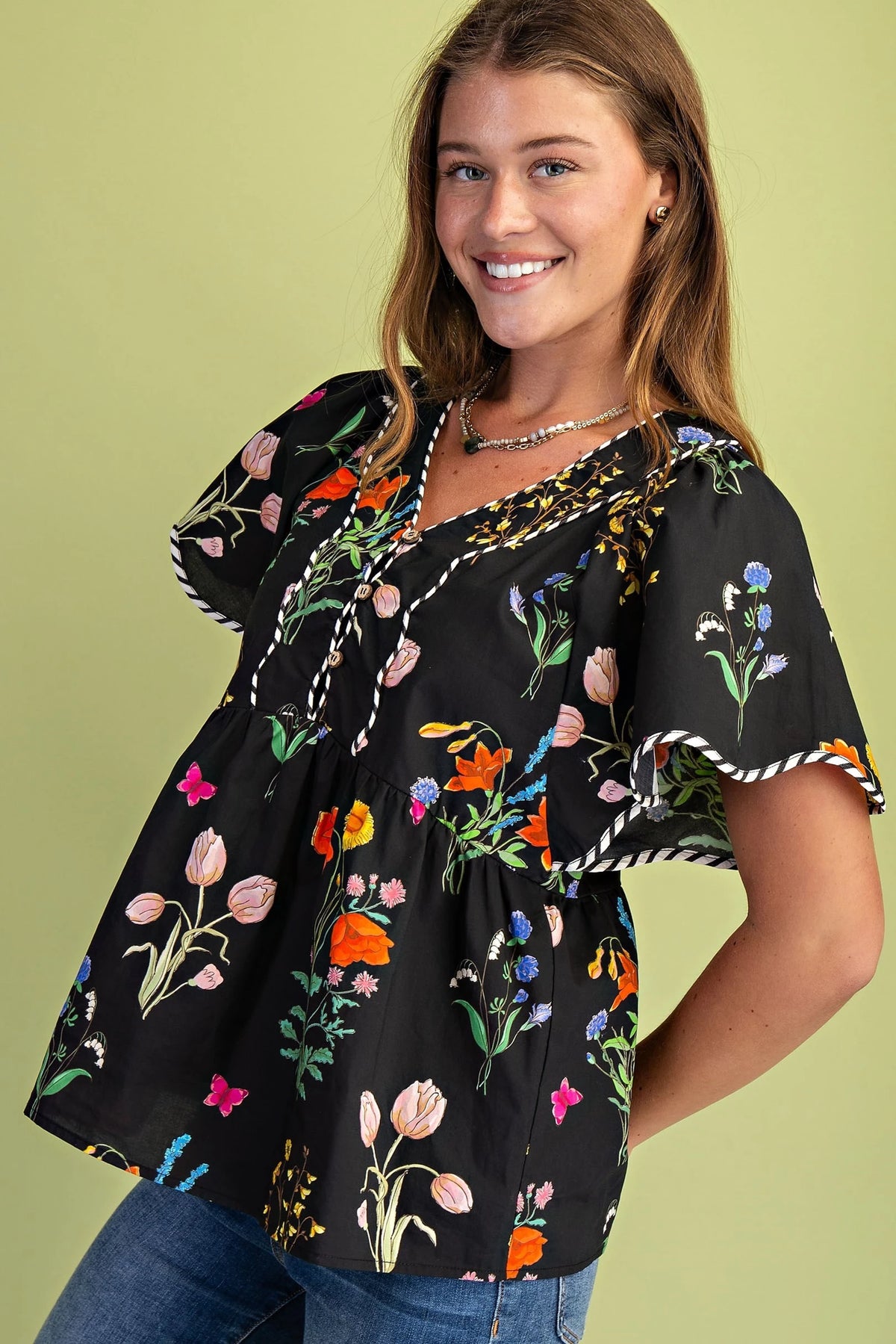 Floral Print V-Neck Top