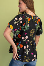 Floral Print V-Neck Top