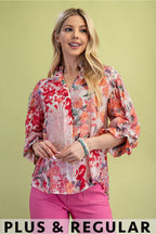 Floral Printed Top with Balloon Sleeves (Plus Size)
