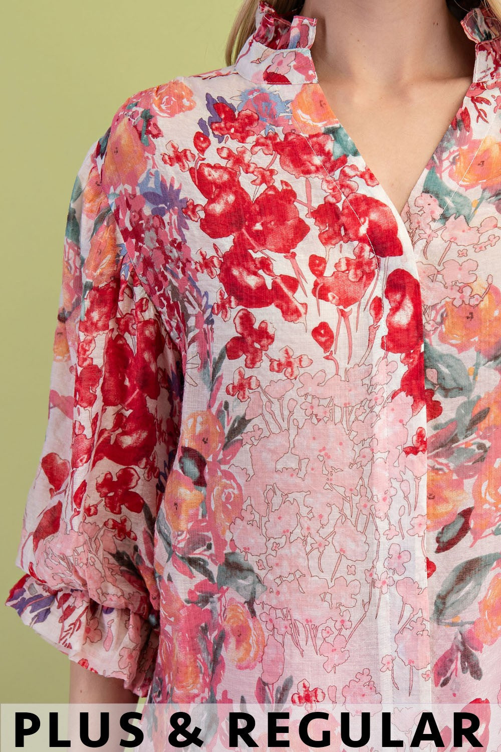 Floral Printed Top with Balloon Sleeves (Plus Size)