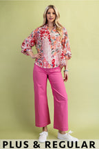Floral Printed Top with Balloon Sleeves (Plus Size)