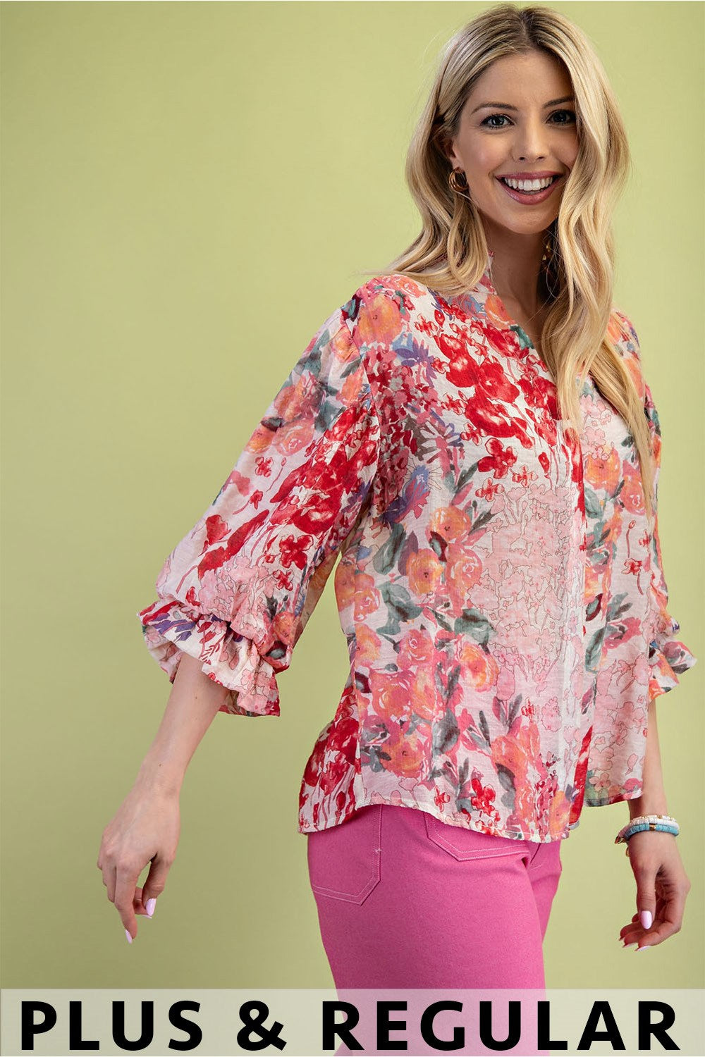 Floral Printed Top with Balloon Sleeves (Plus Size)