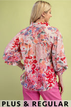 Floral Printed Top with Balloon Sleeves (Plus Size)