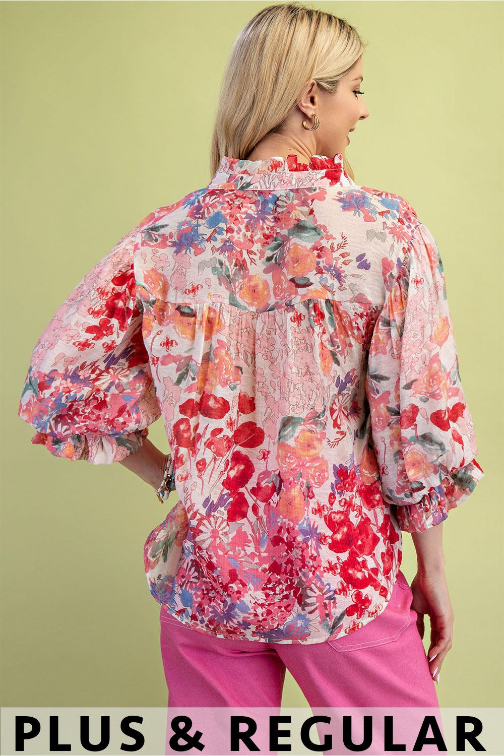 Floral Printed Top with Balloon Sleeves (Plus Size)