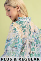 Floral Printed Top with Balloon Sleeves (Plus Size)