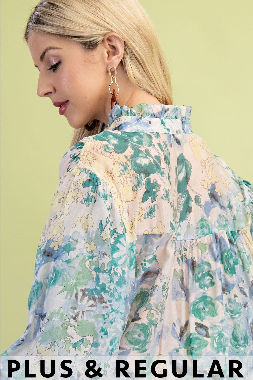 Floral Printed Top with Balloon Sleeves (Plus Size)