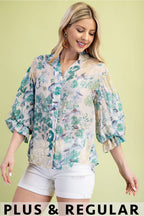 Floral Printed Top with Balloon Sleeves (Plus Size)