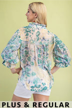 Floral Printed Top with Balloon Sleeves (Plus Size)