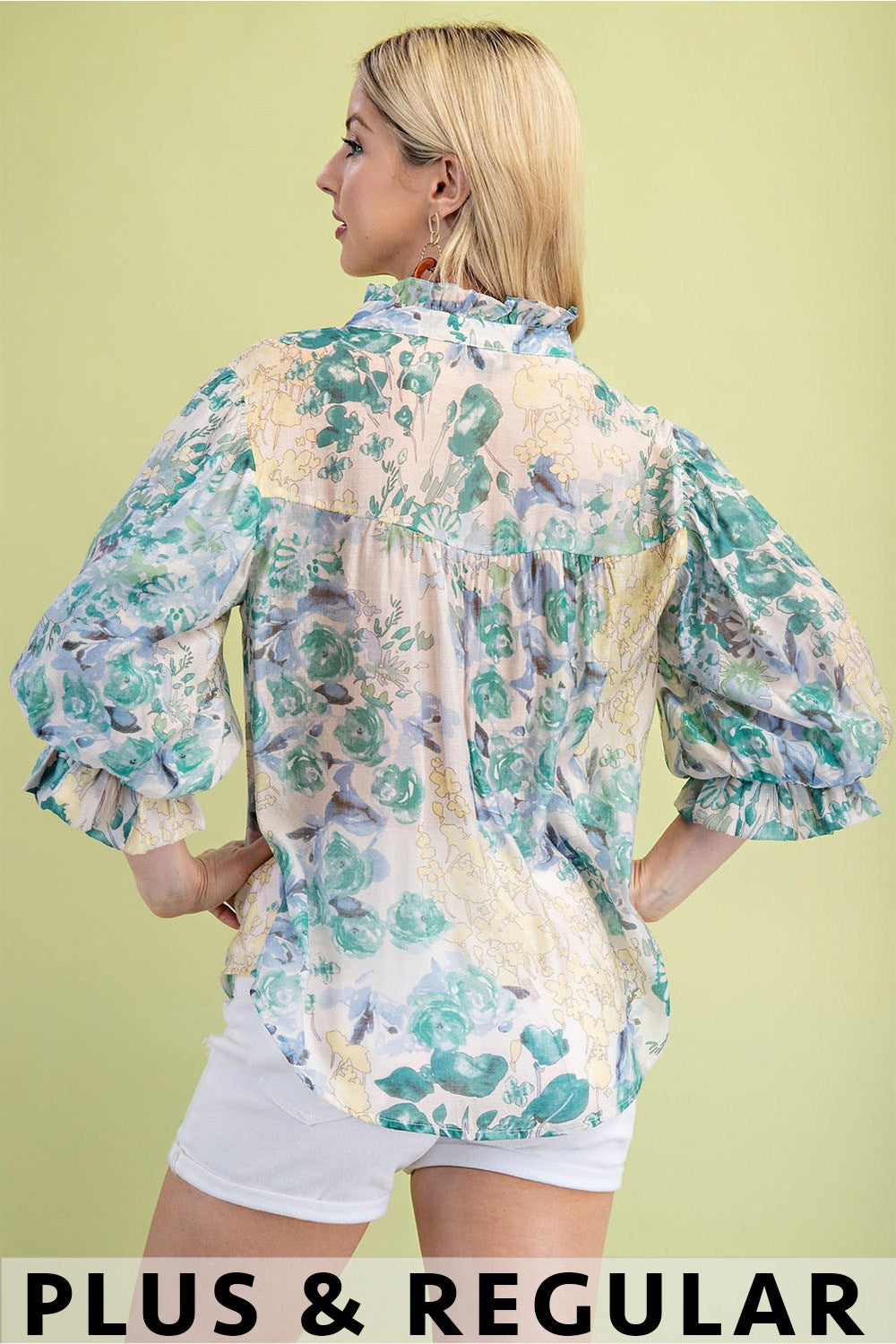 Floral Printed Top with Balloon Sleeves (Plus Size)