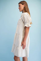 Linen Button Up Puff Sleeve Dress