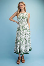 Printed Sleeveless Fit and Flare Midi Dress