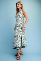 Printed Sleeveless Fit and Flare Midi Dress