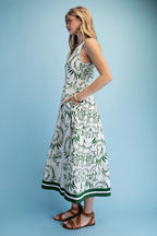 Printed Sleeveless Fit and Flare Midi Dress