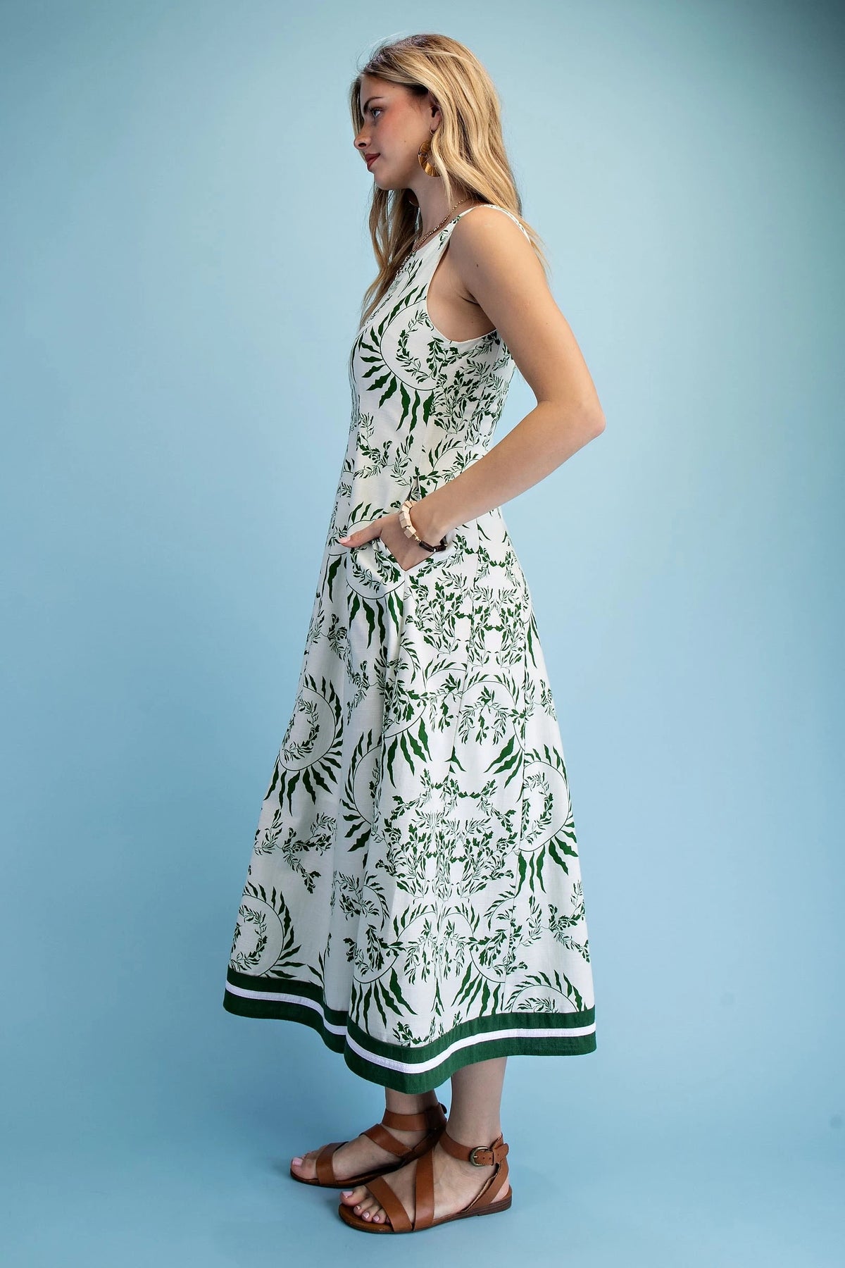 Printed Sleeveless Fit and Flare Midi Dress