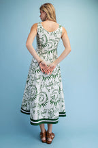 Printed Sleeveless Fit and Flare Midi Dress