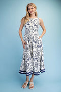 Printed Sleeveless Fit and Flare Midi Dress