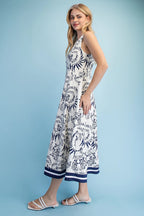 Printed Sleeveless Fit and Flare Midi Dress