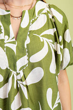 Printed Top with Short Balloon Sleeves (Plus Size)