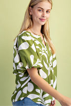 Printed Top with Short Balloon Sleeves (Plus Size)