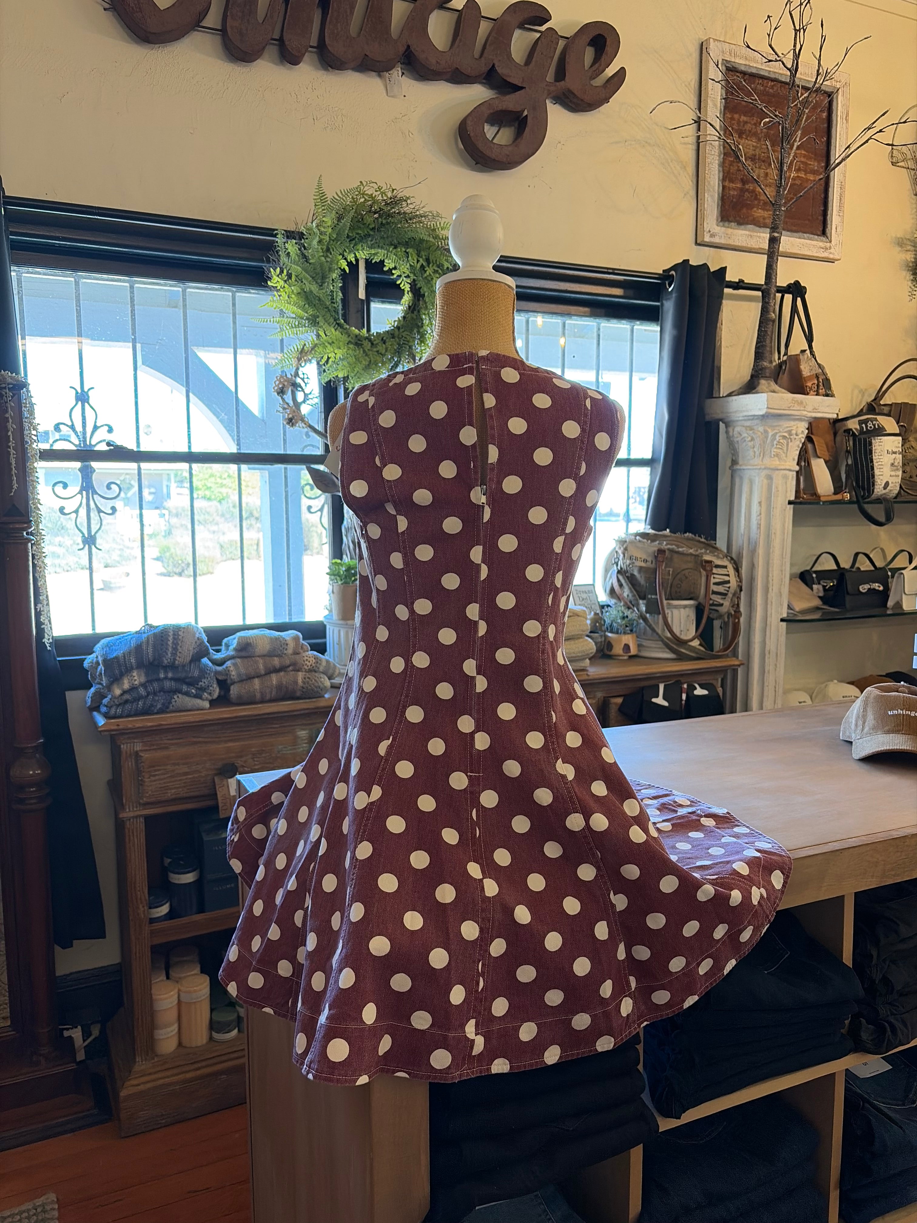 Polka Dot Back Zipper Mini Dress