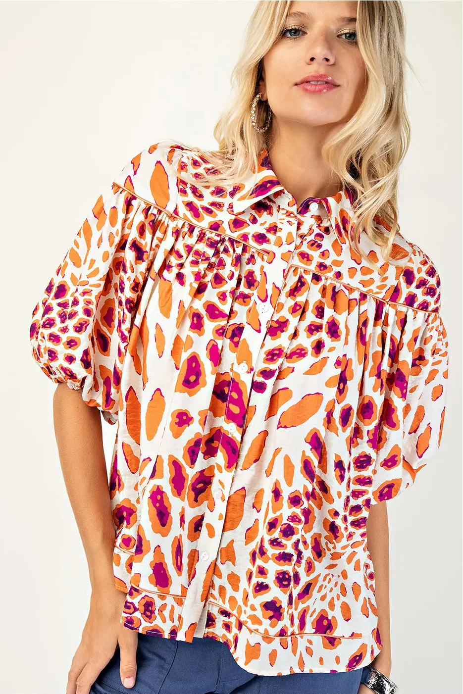 Leopard Print Button-Down Blouse (Plus Size)